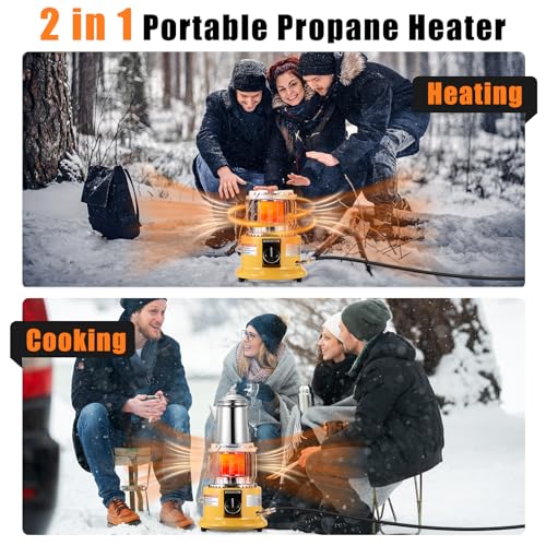 2 in 1 Propane Heater & Stove, 13000 BTU Portable Propane Heater Indoor with Handle, Outdoor Heater Gas Stove for Patio, Camping, Tent, Ice Fishing, Garage