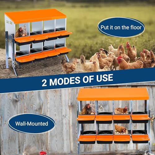 Chicken Nesting Box, 10 Hole 2 Layer Hen Nest Box with Legs, Roll Away Eggs Laying Boxes,Cleanable Pull Out Hen Roosting Boxes