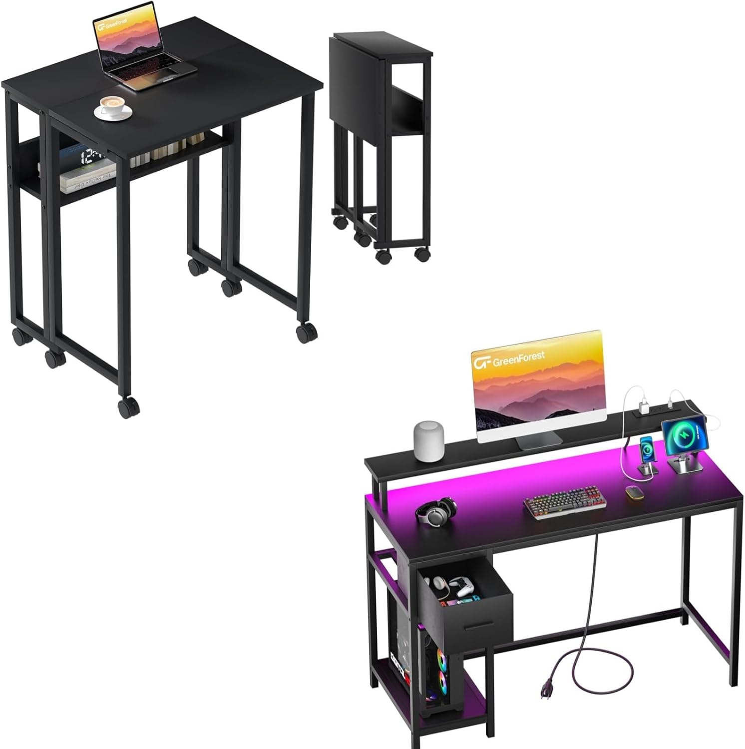GreenForest Folding Desk and Computer Desk with Drawers