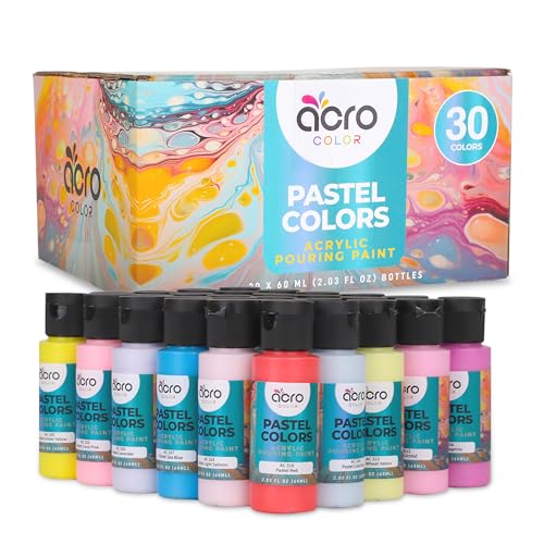 Acrylic Pouring Paint Set | 30 Vibrant Colors Including An Array Of Metallic, Neon & Pastel Paints | Pre Mixed, Ready to Use, High Flow Paint For Canvas, Paper, and More | 2 Ounces Per bottle