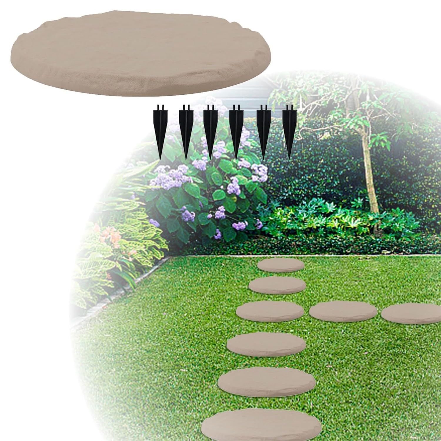 Stepping Stones Outdoor for Garden Walkway Garden Stepping Stones with Ground Stakes Home or Garden Step Stones for Yard Lawn Patio Outdoor Walkway or Pathway Pavers Resin Material (Beige Limestone)