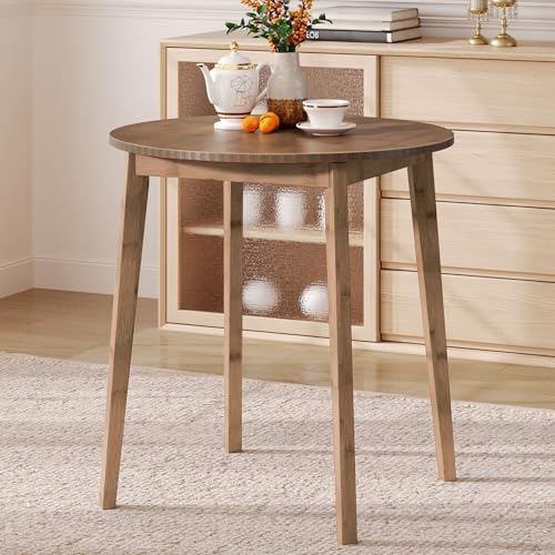 HOOBRO Bamboo Dining Table, Round Dining Table for 2, 27.5
