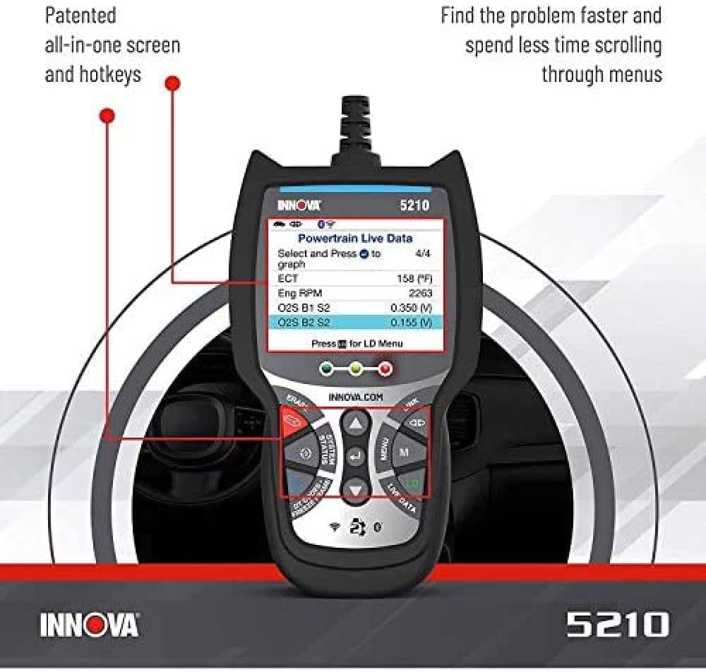 INNOVA 5210 - Newest 2022 OBD2 Diagnostic Code Scanner - Read/Erase ABS Codes, Reset Oil Lights, Live Data, Battery/Charging System Test