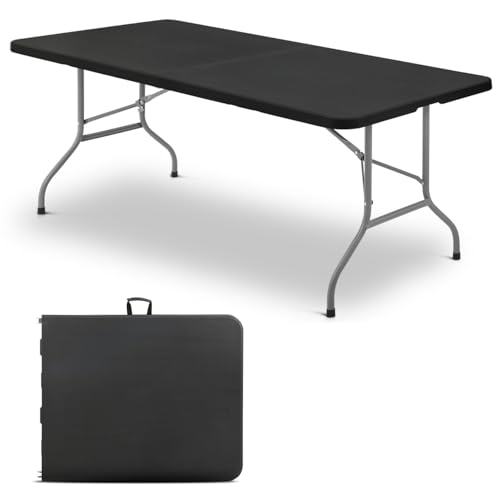 48 Inch Folding Table with Carry Handle, Portable Heavy Duty Plastic Utility Table with Steel Legs for Party, Wedding, Camping, Indoor, Outdoor Event, White