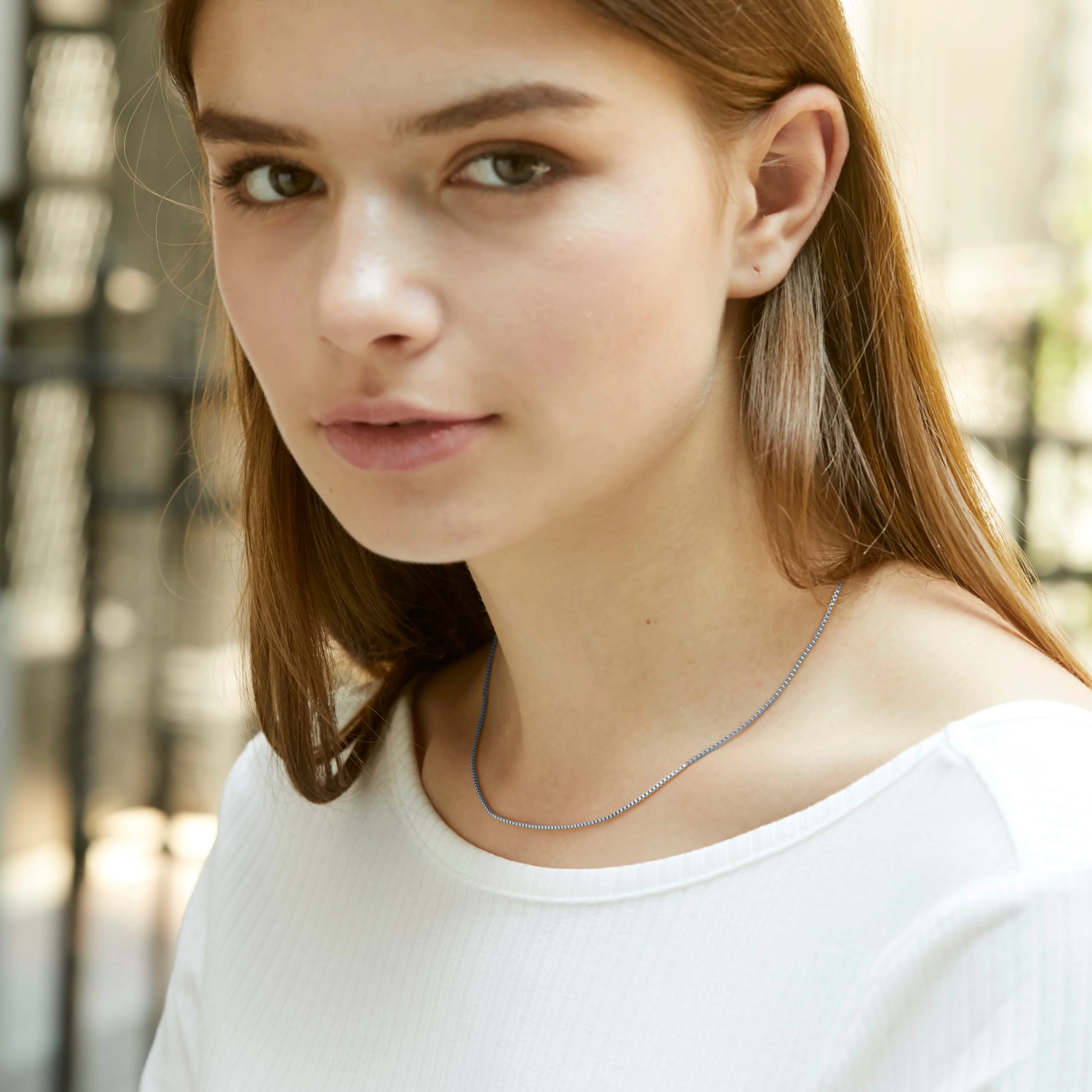 KISPER 24k White Gold Over Stainless Steel 1.2mm Box Chain Necklace, 24 inch