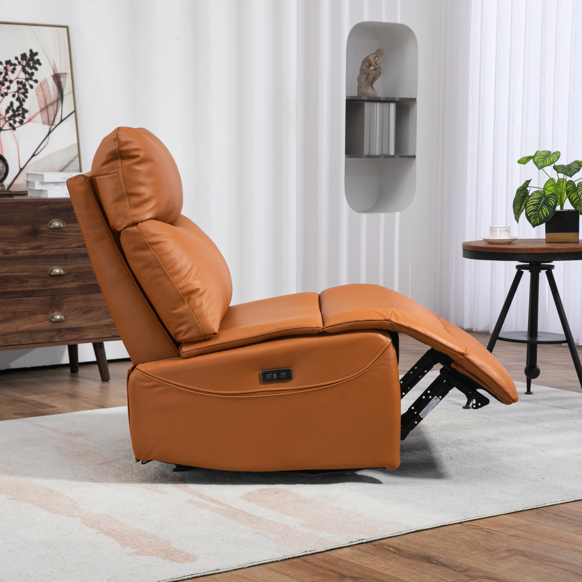 JUUXO Genuine Leather Power Recliner - Extra Wide Reclining Sofa Chair No Armrests Design Big Man Recliner 350 lbs…