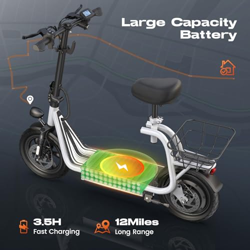 Caroma Peak 500W/800W/1200W Electric Scooter with Seat, LED Display & up to 30Miles,12