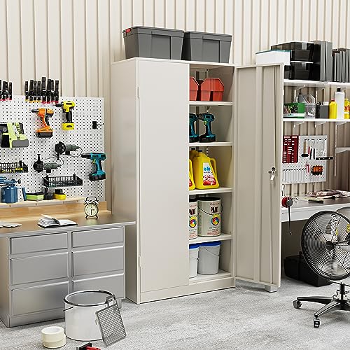 Crownland 72” Metal Storage Cabinet, Lockable Garage Storage Cabinets, High Office Cabinet with Adjustable Shelves for Garage, Home Office, Classroom, Pantry(Classic Black-Narrow Size)