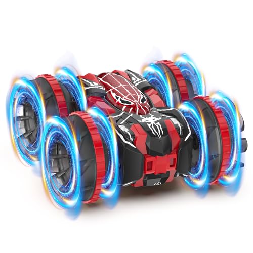 Waterproof Remote Control Car，4WD Amphibious 2.4 GHz RC Car Remote Control Boat，360°Rotation RC Stunt with LED Lights，Boys Girls Gifts All Terrain Water Beach Pool Toy