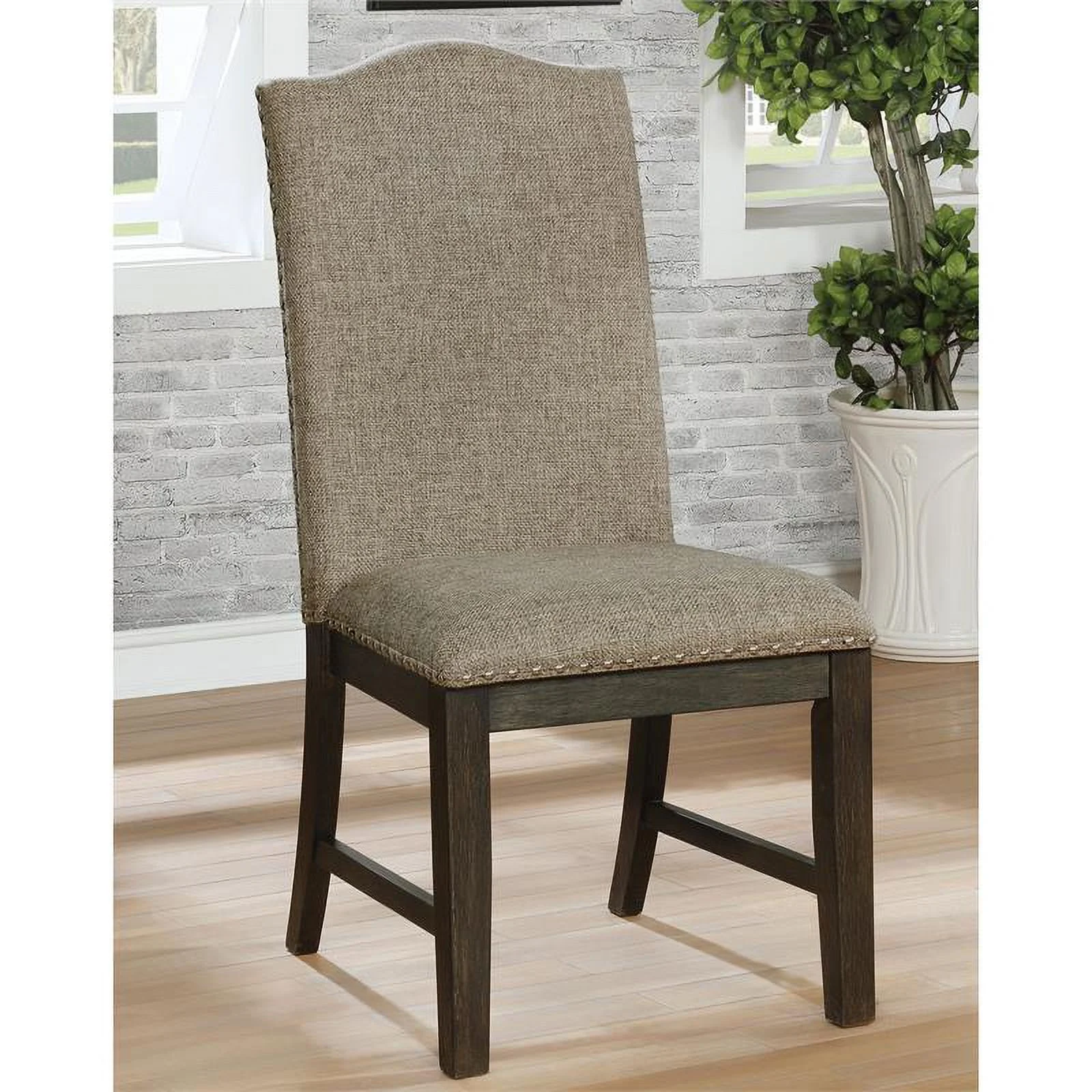 Furniture of America Lemieux Fabric Nailhead Side Chair in Espresso (Set of 2)