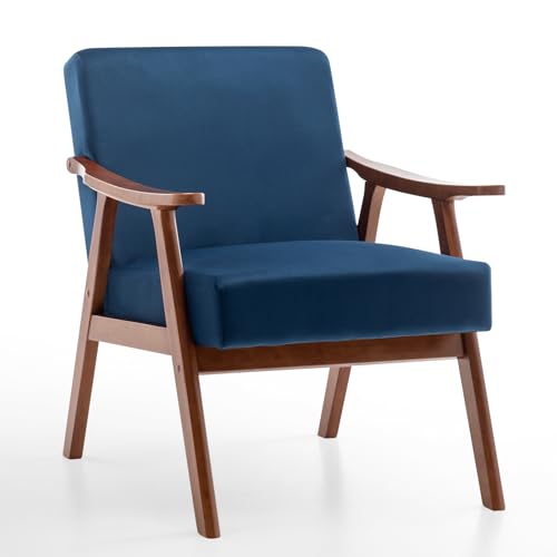 Rovibek Upholstered Accent Chair with Arms - Mid Century Modern Accent Chairs with Wood Frame, Upholstered Arm Chairs with 5.9in Thick Foam, Beige Occasional Chair, Set of 2