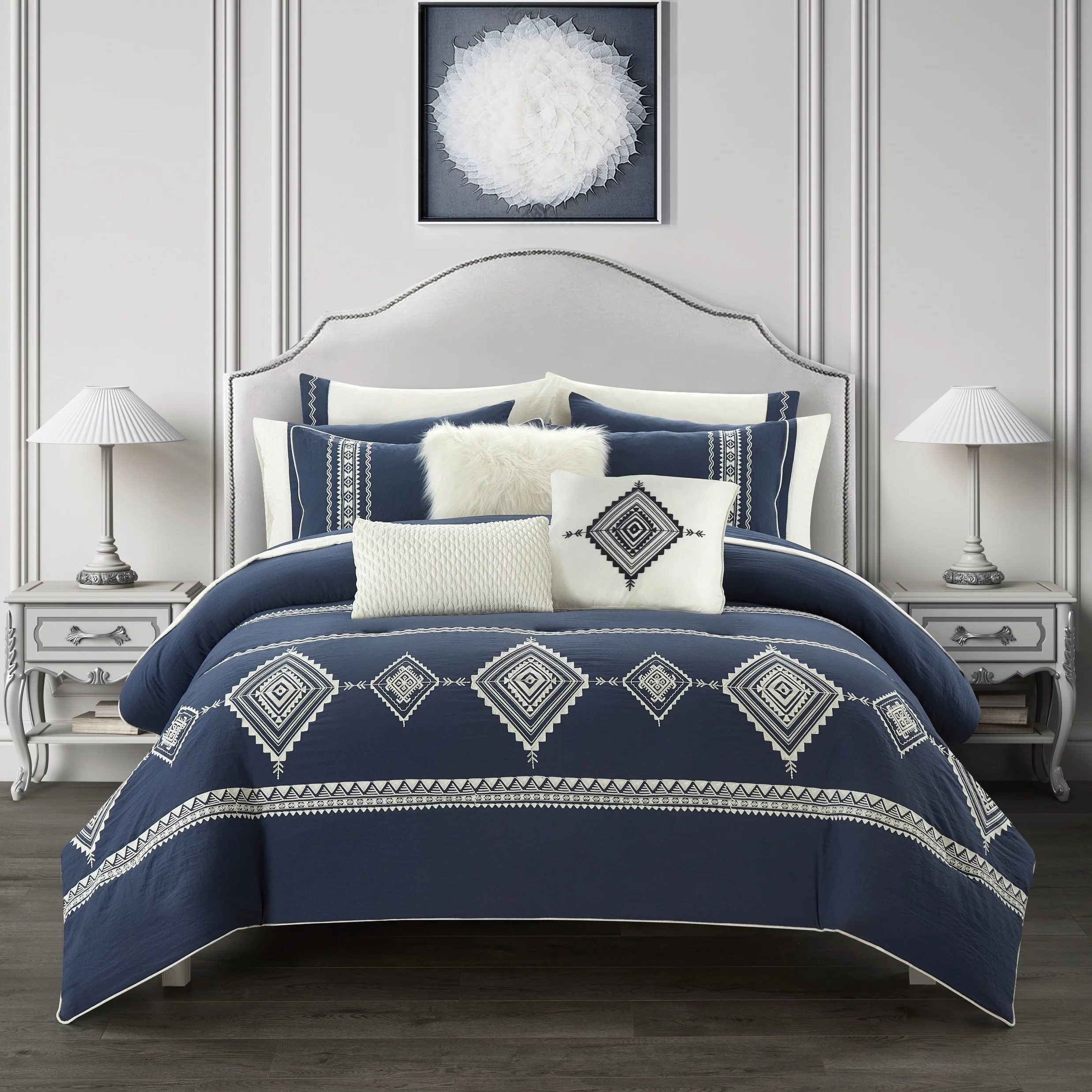 Better Homes & Gardens Summit 12-Piece Navy Bed in a Bag Comforter Set with Sheets, Full, Aztec, Polyester