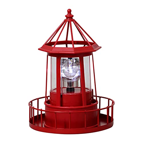 CALIDAKA LED Solar Powered Lighthouse 360 Degree Rotating Lighthouse Landscape IP65 Waterproof Durable Rotatable Outdoor Solar Light Lamp Hanging for Home Garden Yard Decor