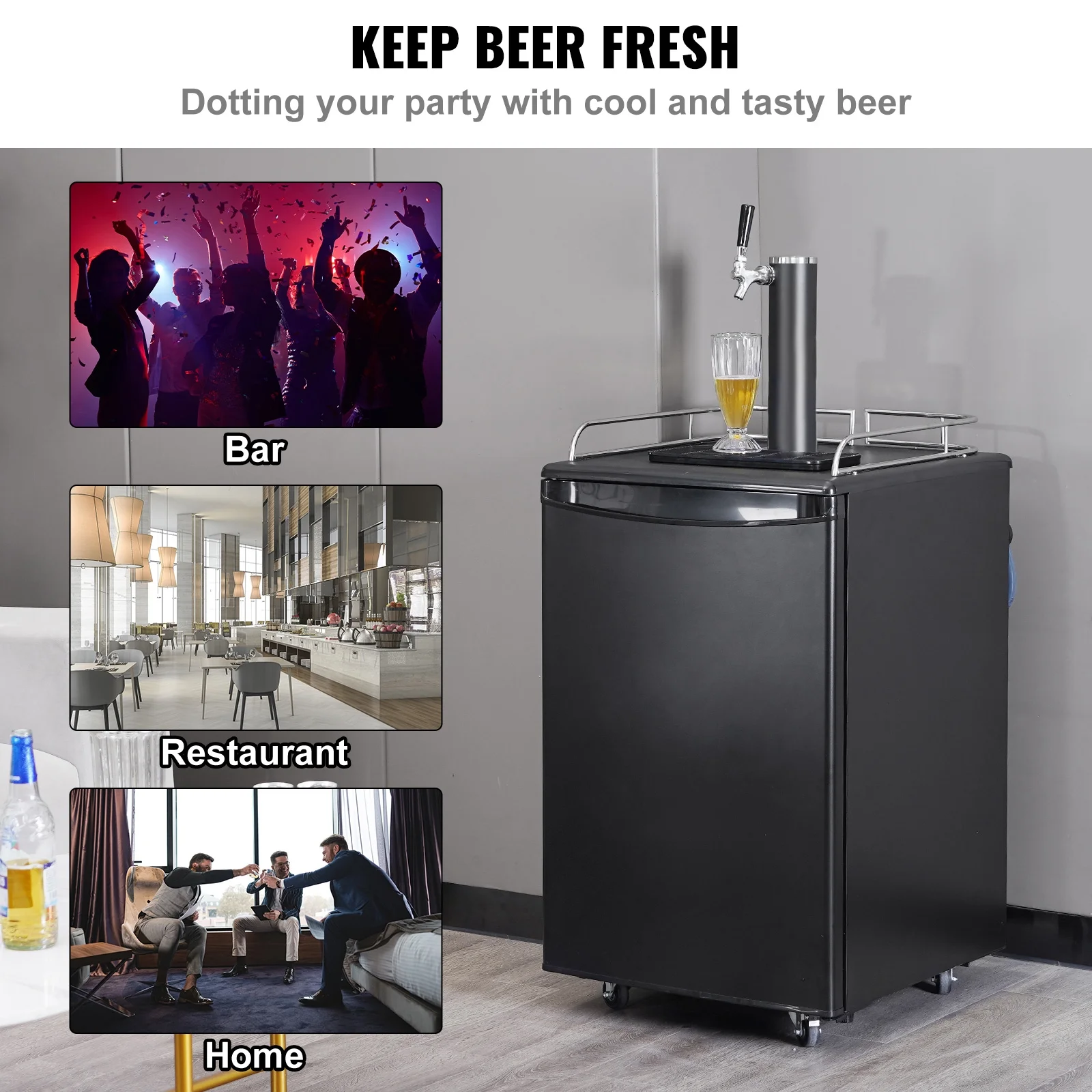 SKYSHALO  Draft Beer Dispenser Beer Kegerator Full Size Keg Refrigerator Single Tap