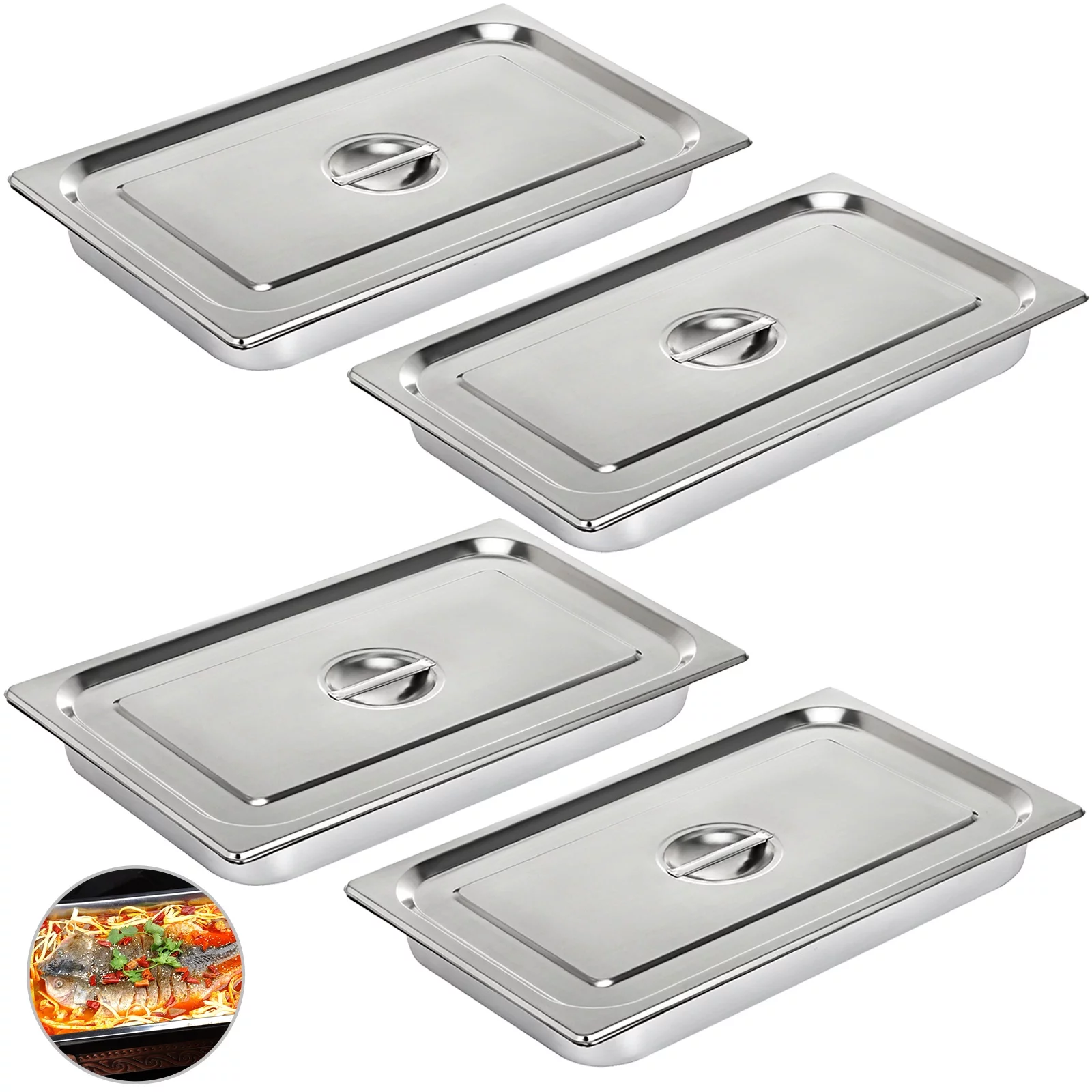 VEVORbrand Hotel Pan 4 Pack 4 Inch Deep，Steam Table Pan Full Size with Lid 20.8