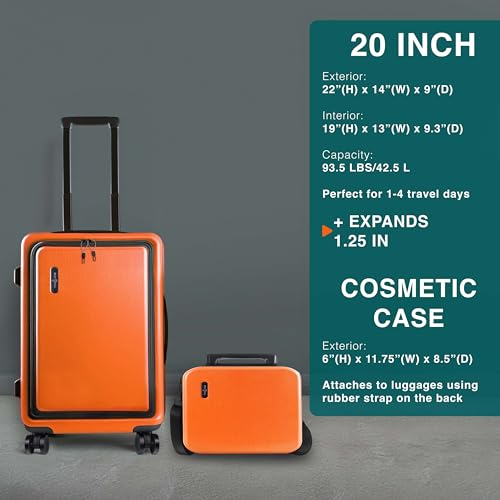 22 Inch Carry On Luggage 22x14x9 Airline Approved, Carry On Suitcase with Wheels, Hard-shell Carry-on Luggage, Durable Luggage Carry-On, Black Small Suitcase with Cosmetic Case