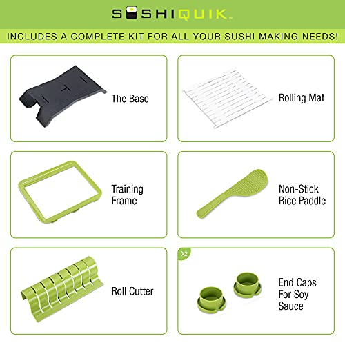 SushiQuik PLUS | Sushi Making Kit BEST for Beginners and Kids | 2 Roll Cutters, Chopstick Trainers, Triangle Onigiri Molds | How to Videos and Recipes
