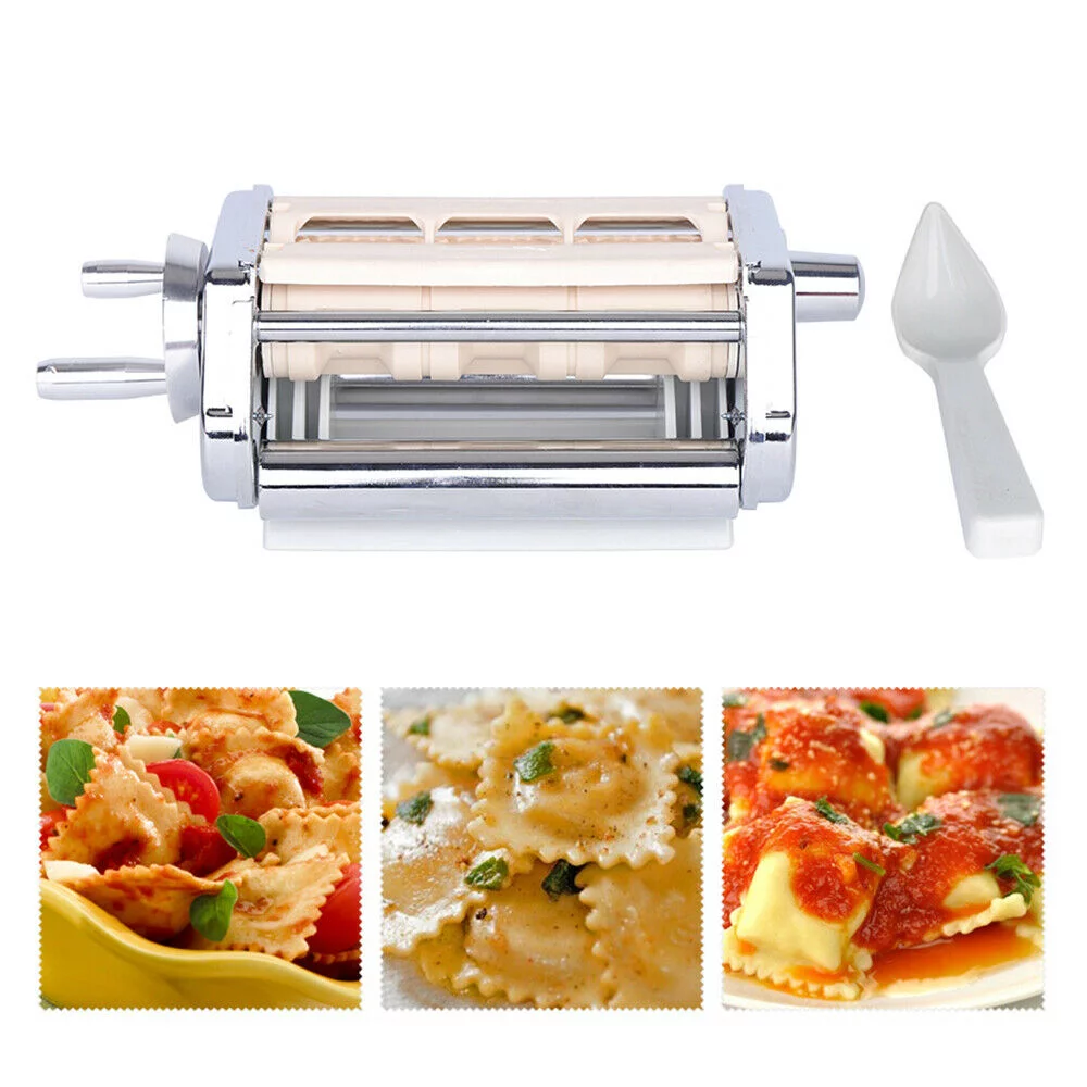 ZhdnBhnos Kitchen Pasta Roller Cutter Ravioli Maker Stand Mixer Attachment Kit Stainless Steel Silver