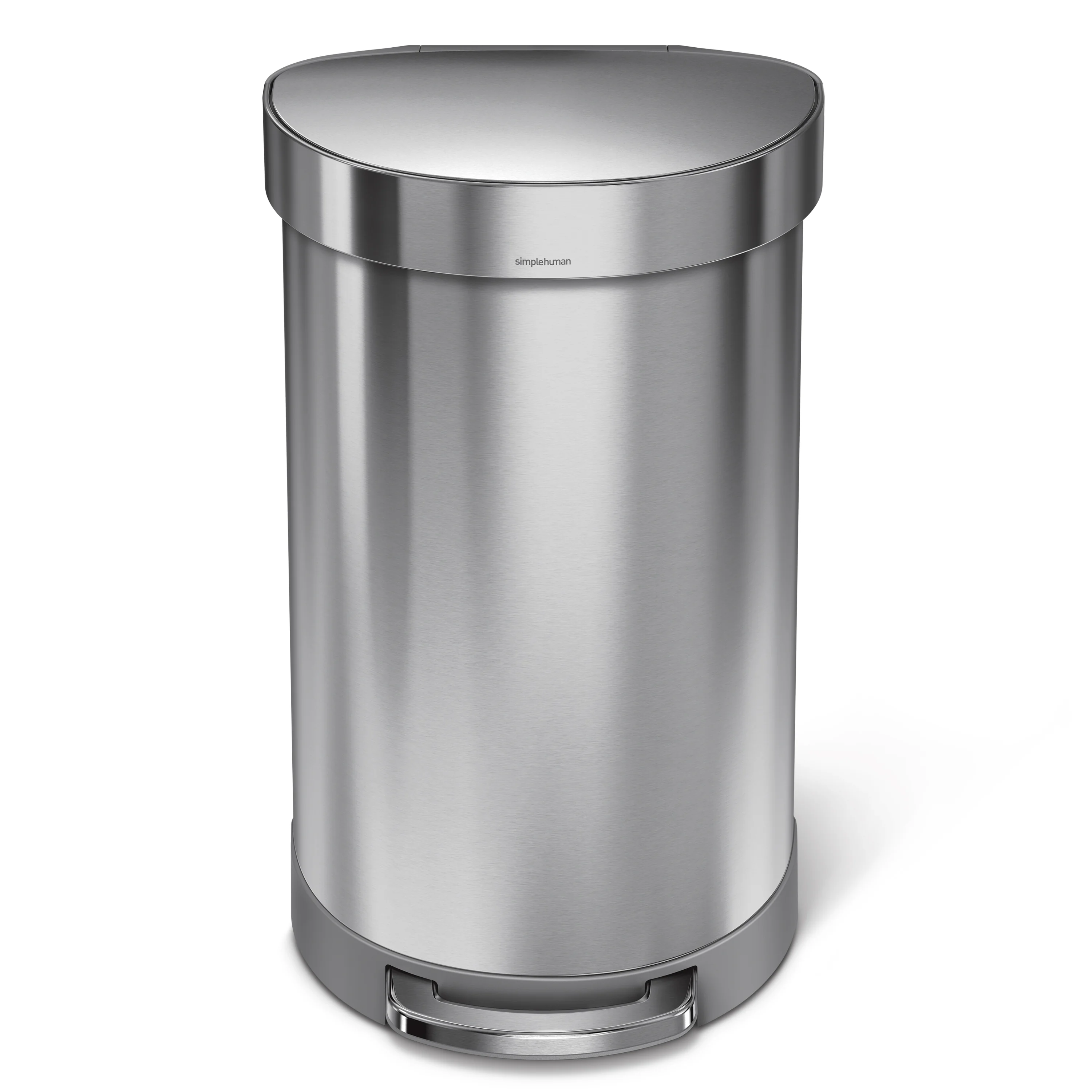 simplehuman 45 Liter / 12 gal Stainless Steel Semi-Round Kitchen Step Trash Can with Soft-Close Lid, Brushed