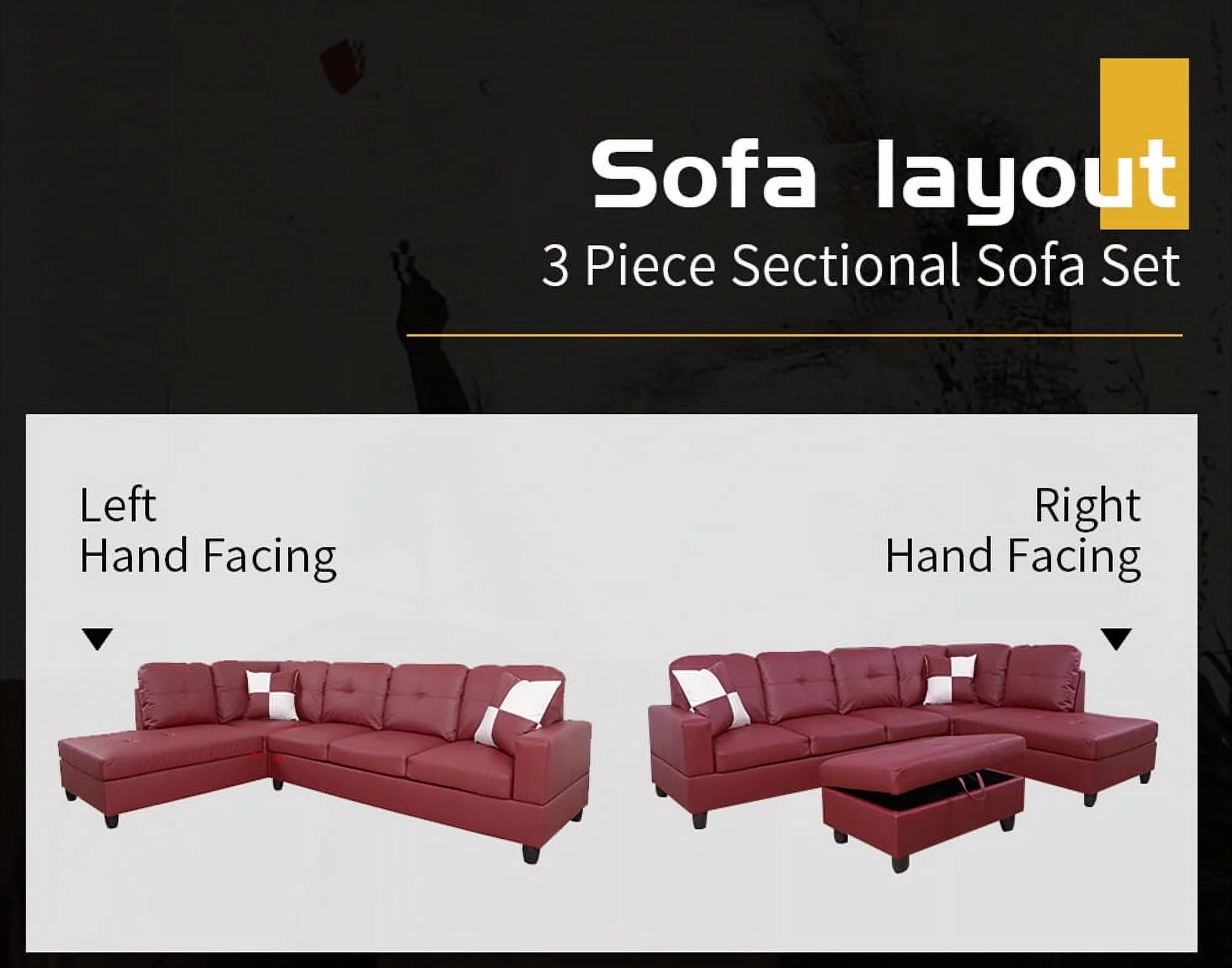 Lifestyle Furniture LF094B Urbania Right Hand Facing Sectional Sofa- Red - 35 x 103.5 x 74.5 in.