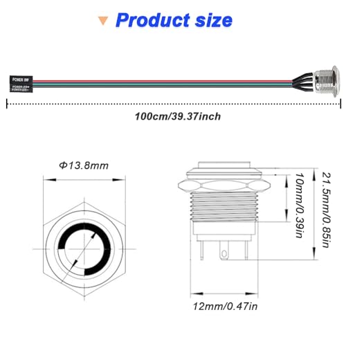 12mm Chassis Switch Host Metal Button Cable, Computer Host Switch, PC Case LED Power Button ATX Supply On/Off Extension Cord for DIY Computer Switch, with 1 to 2 splitters (Green)