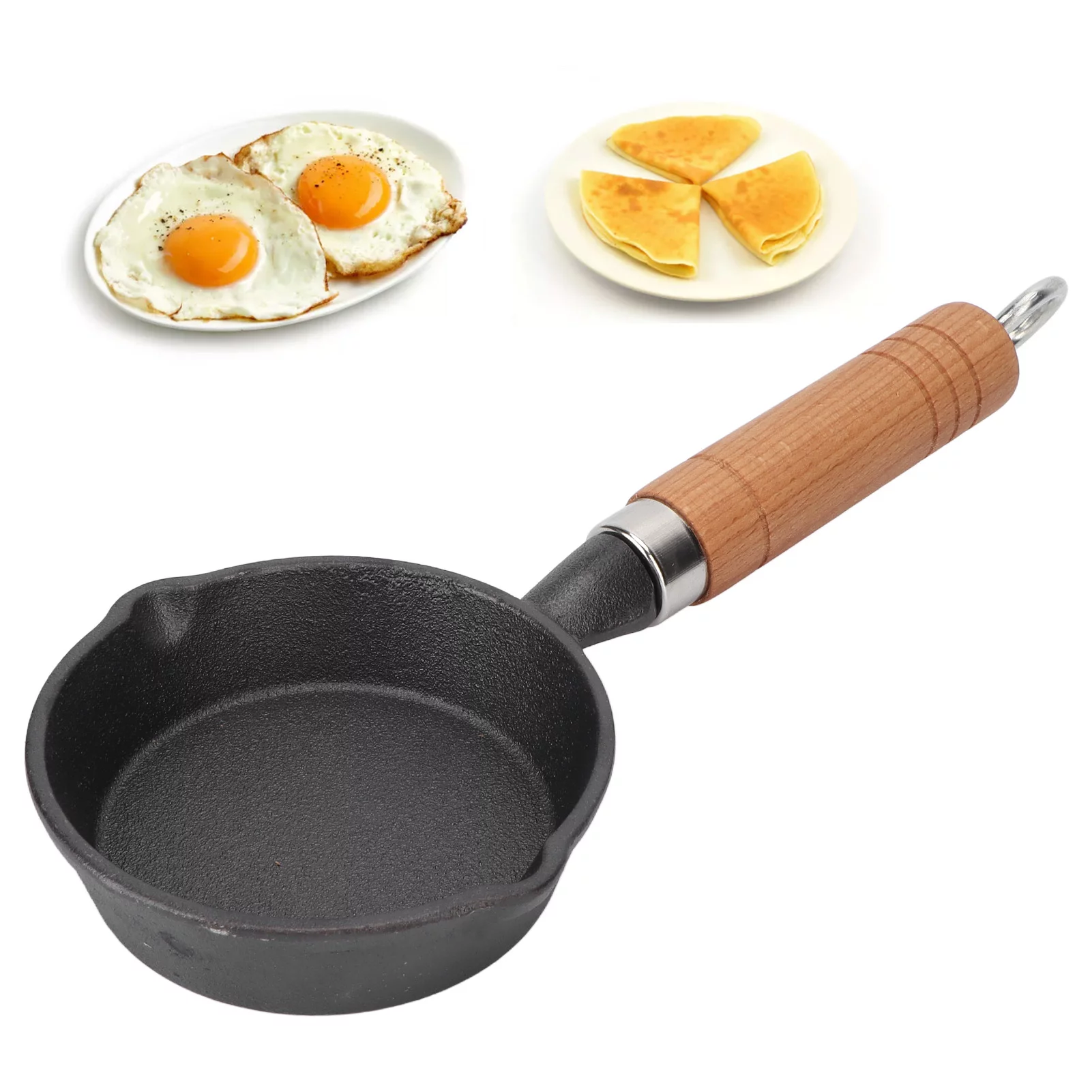 10CM Casting Iron Pan with Wood Handle Egg Frying Pan Mini Flat Bottomed Pancake Pan Kitchen Utensils