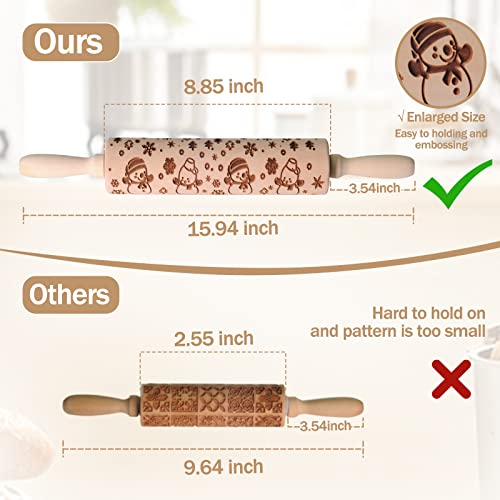 Embossed Rolling Pin, OLETNY Large Wood Textured Roller for Baking, Cookies, Decorative Pattern Rolling Pins, Christmas Gifts for Mother, Grandmother, and Friends