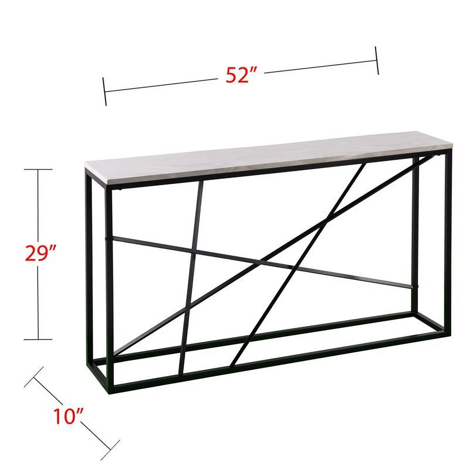 Maklaine Transitional Faux Marble Skinny Console Table in Matte Black