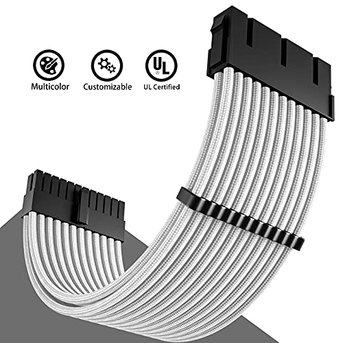 PSU Power Supply Cable Extension Kits, 24Pin ATX Cable, 4+4 Pin CPU Cable, 3X 6+2 Pin PCIE Cable, 4X Cable Comb (Black, 5-Cable-Set)