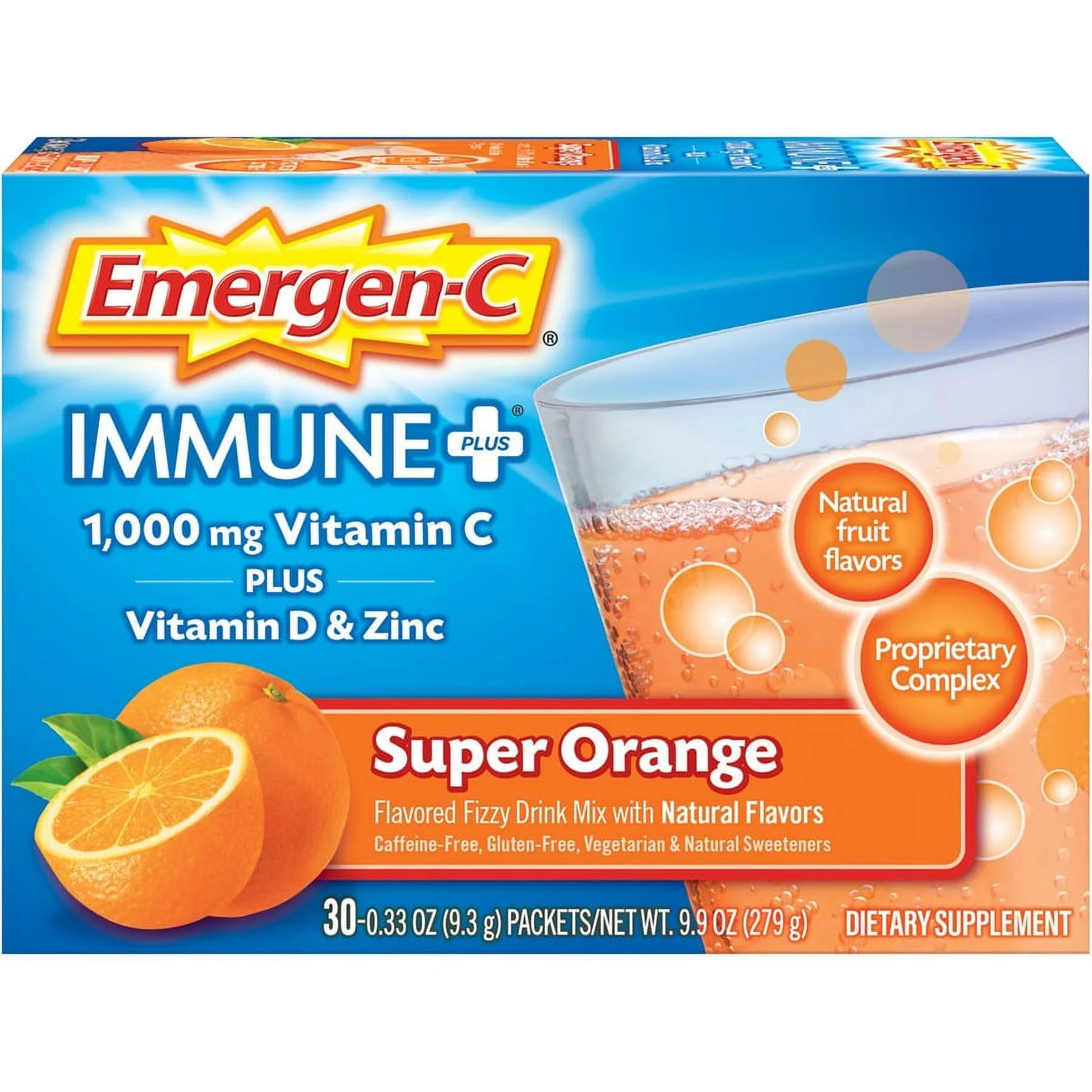 Emergen-C Immune+ Super Orange Powder Drink Mix - For Immune Support - Super Orange - 30 / Each | Bundle of 5 Each