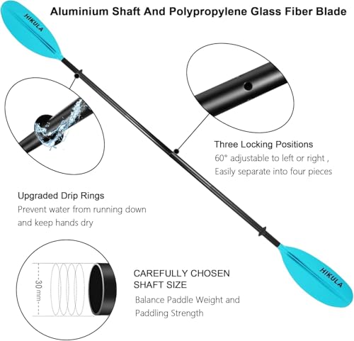 Kayak Paddle 4 Pieces Aluminum Shaft and PP Blade Floating 86.6in/220cm, 90.5inch/230cm Lightweight Oars