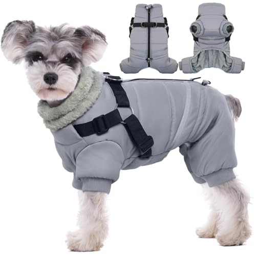 BRKURLEG Black Dog Coat with Harness, Dog Winter Jacket, Dogs Onesie Body Warm Jackets, Small Dogs Winter Coats Reflective Windproof Warm Cold Weather Coats, Pet Waterproof Jacket Hiking XL