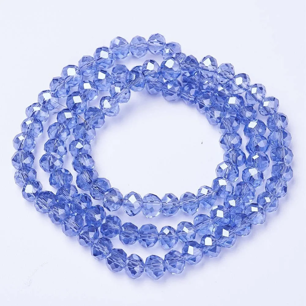 10x8mm Electroplate Glass Beads Strands Pearl Luster Plated Faceted Rondelle Royal Blue