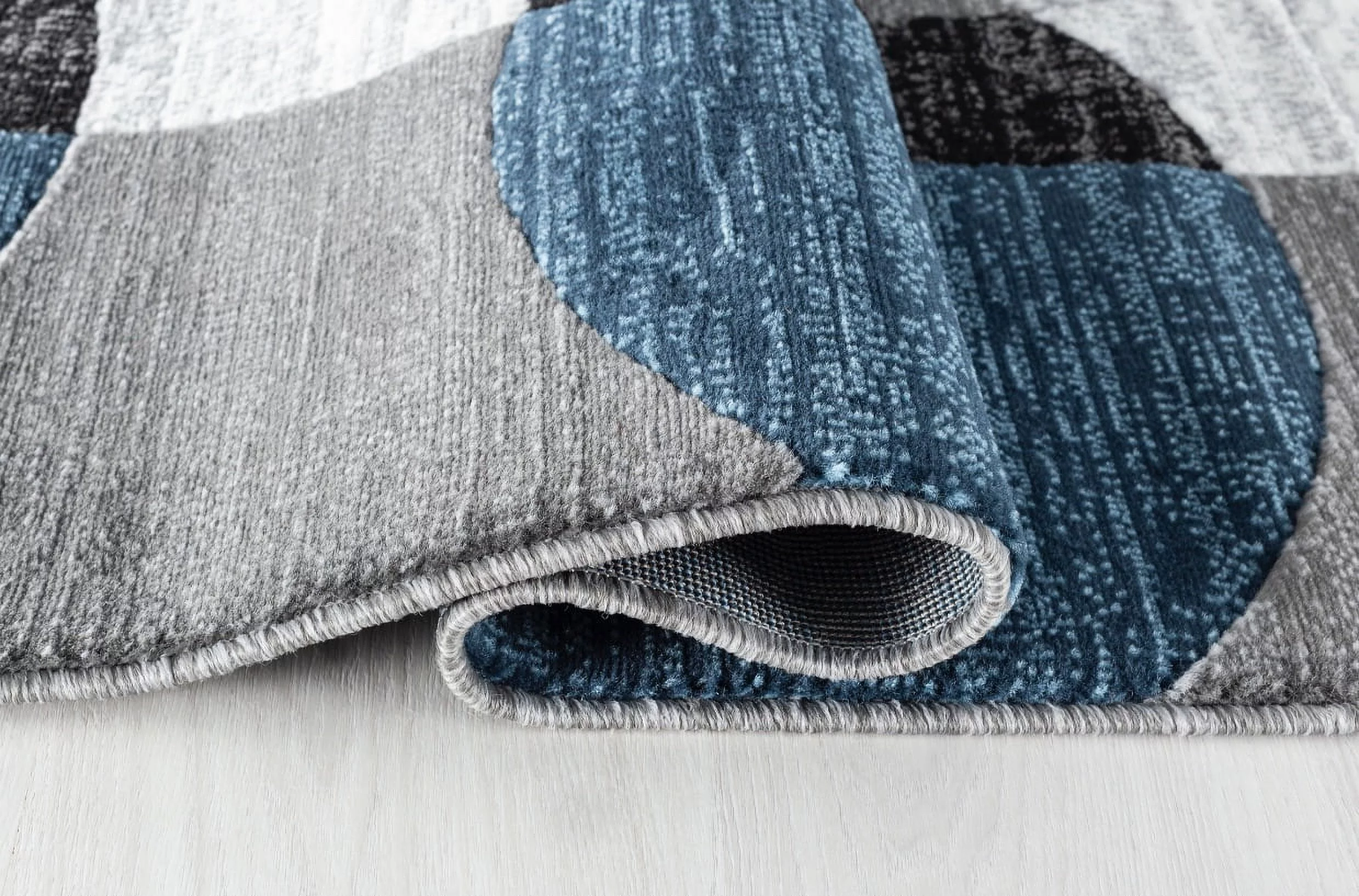 RUG AND DECOR Newport Collection Modern Abstract Design Area Rug Blue Black White Grey Living Room Bed Room Carpet Alfombras para Sala