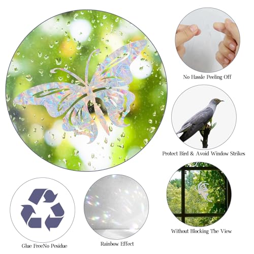 36PCS Snowflake Window Stickers Anti Collision Decals to Save Birds - Non Adhesive Prismatic Vinyl Rainbow Stickers