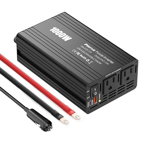 PiSFAU 1000w Inverter 12V to 110V, Power Inverter for Vehicles 1000 watts, Dc to AC Converter with 65W USB-C Inverter Charger for Road Strip, Camping, Emergency