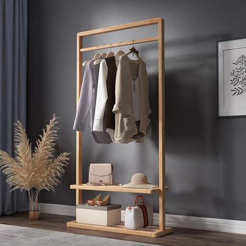 Coat Stand, Coat Rack, Solid Wood Coat Stand,Storage Shelves, Modern Bedroom Simple Fashion Floor Hanger Creative European Interior Bamboo Simple for Living Room (A (105X32X160CM))