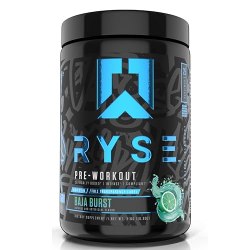 RYSE Up Supplements Project Blackout Pre Workout | Pump, Energy, and Strength | with Caffeine, Vitacholine, Nitrates, and Theobromine | 25 Servings (Baja Burst)