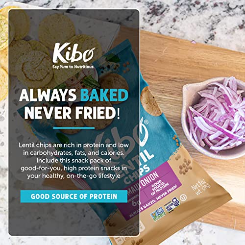 Kibo Lentil Chips Variety Pack - Gluten-Free Vegan Chips - Non-GMO Verified - Plant-Based 28 grams – Maui Onion, Sea Salt, and Spicy Ranch - 12 pack