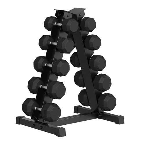Premium Rubber Coated Hex Dumbbell Weight Set With Rack, Multiple Packages,210LB/350LB/450LB/550LB for Home Gym, Coated Hand Weights for Strength Training, Workouts