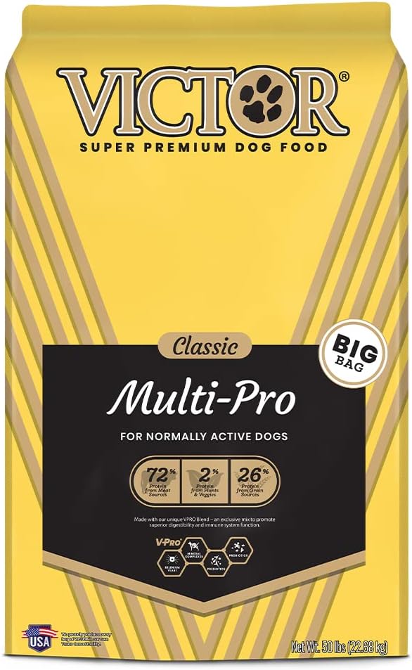 Victor Super Premium Dog Food – Multi-Pro Dry Dog Food – Gluten Free Dog Food with Beef, Chicken and Pork Protein for Normally Active Dogs – All Breeds and All Life Stages, 50 lb
