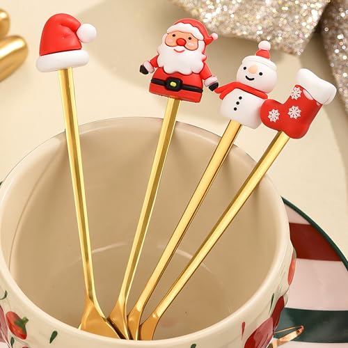 Healifty 6Pcs Christmas Coffee Dessert Spoons: Xmas Doll Stainless Steel Tea Spoons Ice Cream Small Silverware Shovel Set for Home Kitchen Gold 5.70 X 0.98 X 0.79 Inches