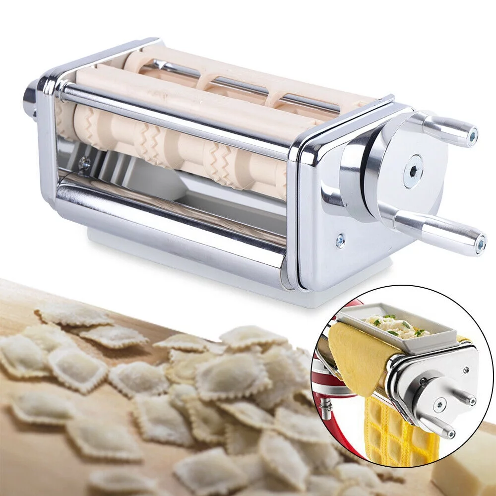 ZhdnBhnos Kitchen Pasta Roller Cutter Ravioli Maker Stand Mixer Attachment Kit Stainless Steel Silver