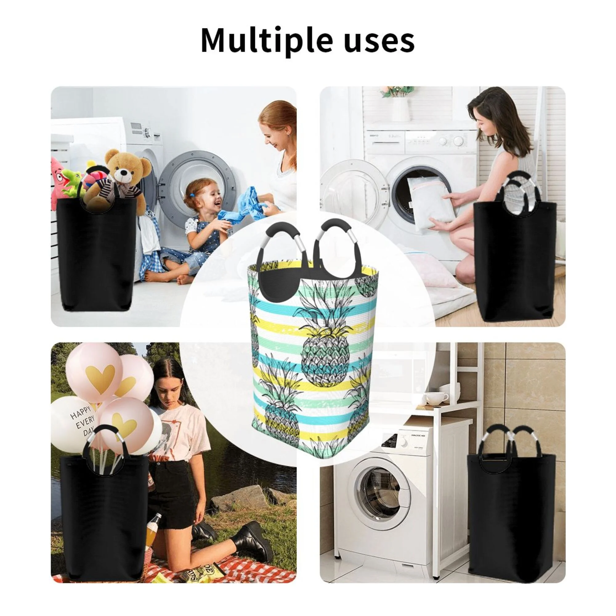 DouZhe 50L Rectangular Laundry Basket, Hawaii Fruits Sketch Prints Waterproof Foldable Laundry Hamper with Aluminum Handles