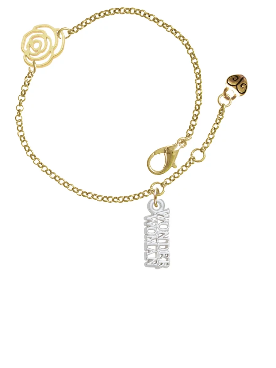 Delight Jewelry Silvertone Wonder Woman Gold-tone Rose Link Chain Bracelet, 6.25