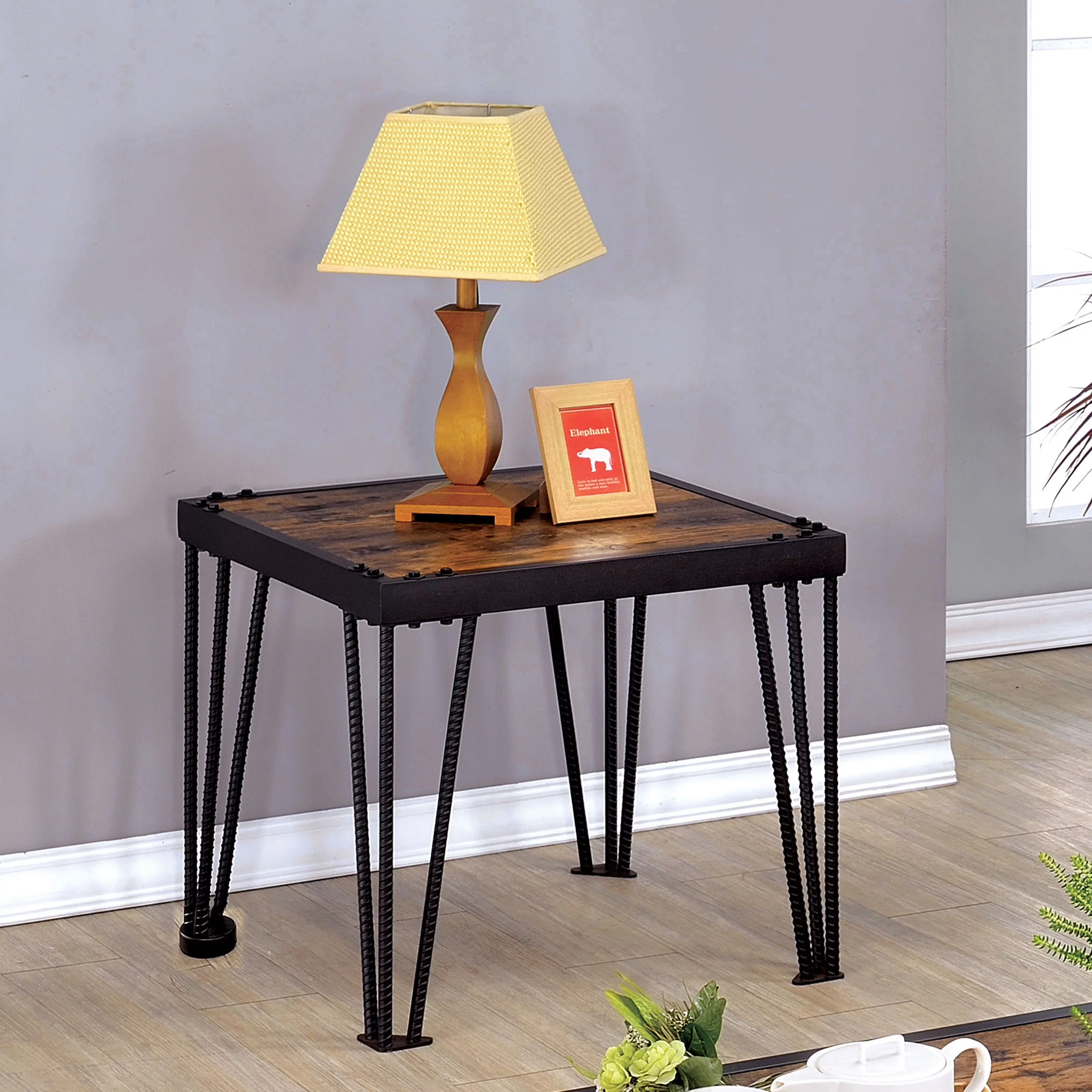 Furniture of America Duvall Metal Square End Table, Black