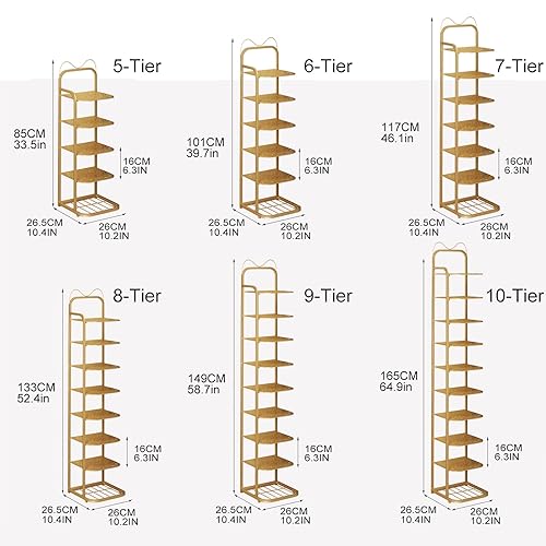 Narrow Vertical 10 Tier Shoe Rack, shoe cabinet for entryway, Tall Slim Rack for Small Spaces Organizer Shoe Shelf Shoe Tower (Color : Gold, Size : 10-Tier)
