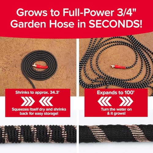 Pocket Hose Copper Head w/New Pocket Pivot Expandable Garden Hose 100FT, AS-SEEN-ON-TV, Swivels 360°, Advanced Tri-Tex Tubing & Force Field Jacket, 3X Stronger, Lead-Free, No-Kink, Anti-Burst w/APT