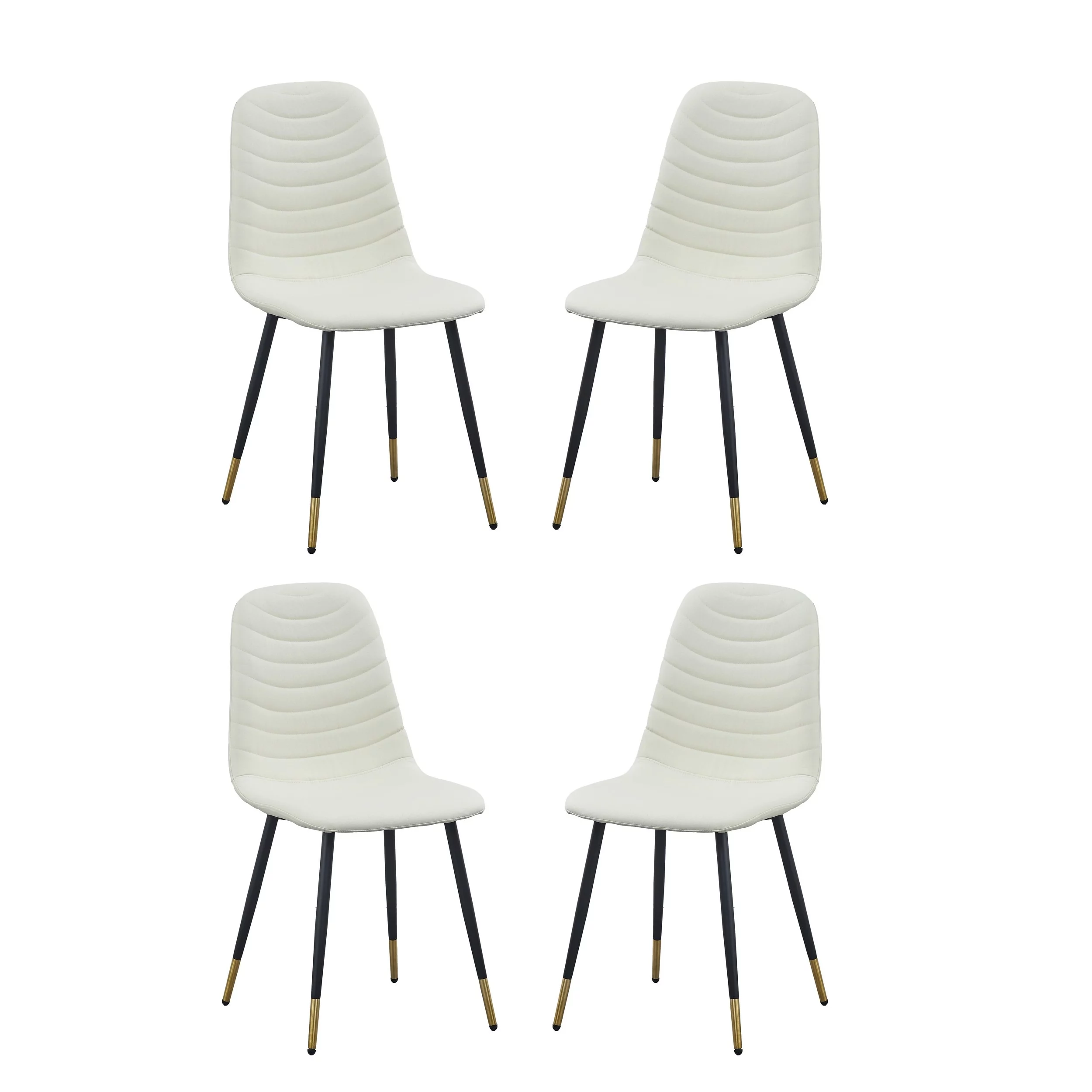 Gem 17 Inch Modern Metal Dining Chairs, Velvet Tufted, Set of 4, White
