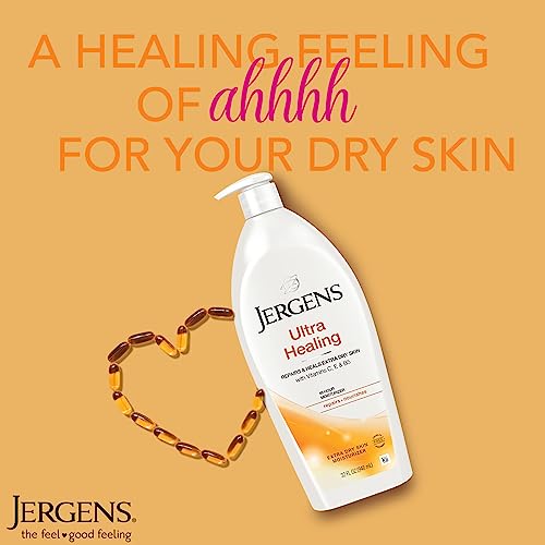 Jergens Ultra Healing Dry Skin Lotion, Hand and Body Moisturizer for Quick Absorption into Extra Dry Skin with Hydralucence Blend, Vitamins C, E and B5, White, 21 Oz, 3 Count